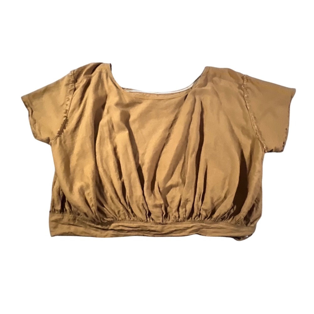 We The Free Crop Top Women XL Pecan Short Sleeve Cloud 9 Bubble Tee Raw Seam